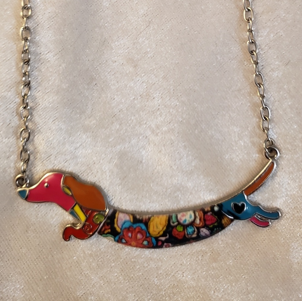 Swinging Enamel Dachshund Necklace